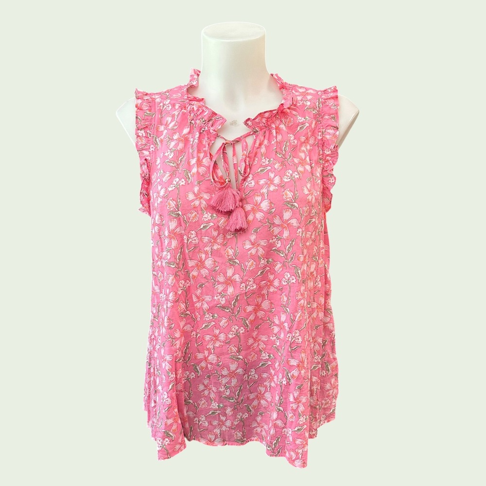 Vineyard Vines Pink Oleander Floral Ruffle Popover Sleeveless Top sz S - NWOT